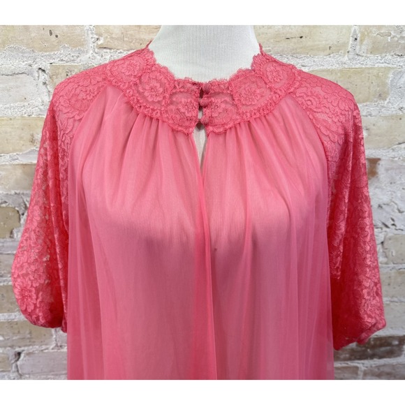 Pink Chiffon Nightgown Peignoir Robe Barbie Ballerina Sissy Coquette Vintage 60s - Picture 9 of 15